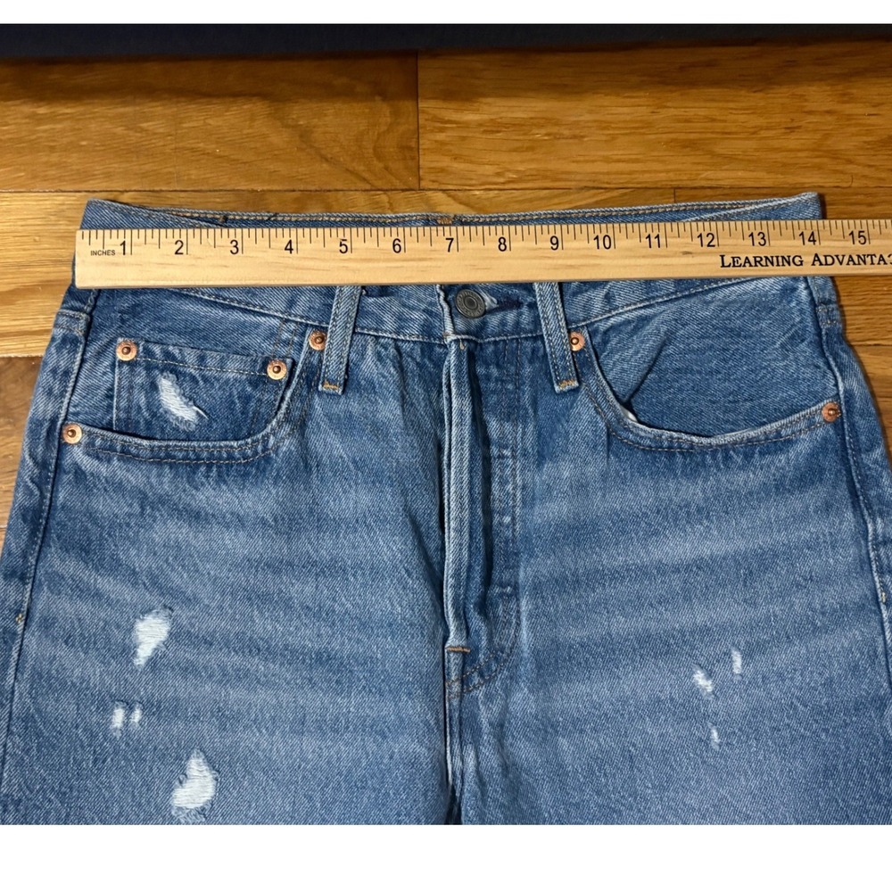 Levis Jeans Womens 27 Blue 501 Distressed High Rise 100% Cotton Button Fly Denim - Picture 4 of 8